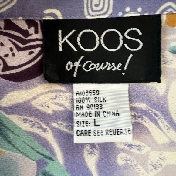 KOOS Of Course 100% Silk Women’s Button Down Blouse Size L Floral/Purple Print - Picture 7 of 8